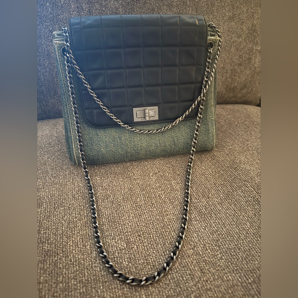 Chanel Leather Chocolate Bar 2.55 Denim Shoulder Bag